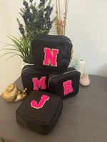 small makeup pouch with varsity letter glitter patches custom bag personalized patch gift for her travel bag clutch
