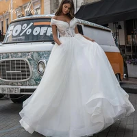 modest a line wedding dresses 2022 for women lace appliques off the shoulder bride dress backless bridal gown vestido de novia