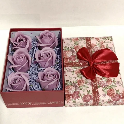 Подарочная коробка+ 6 мыльных роз+ напольнитель,1578-2,Деликате