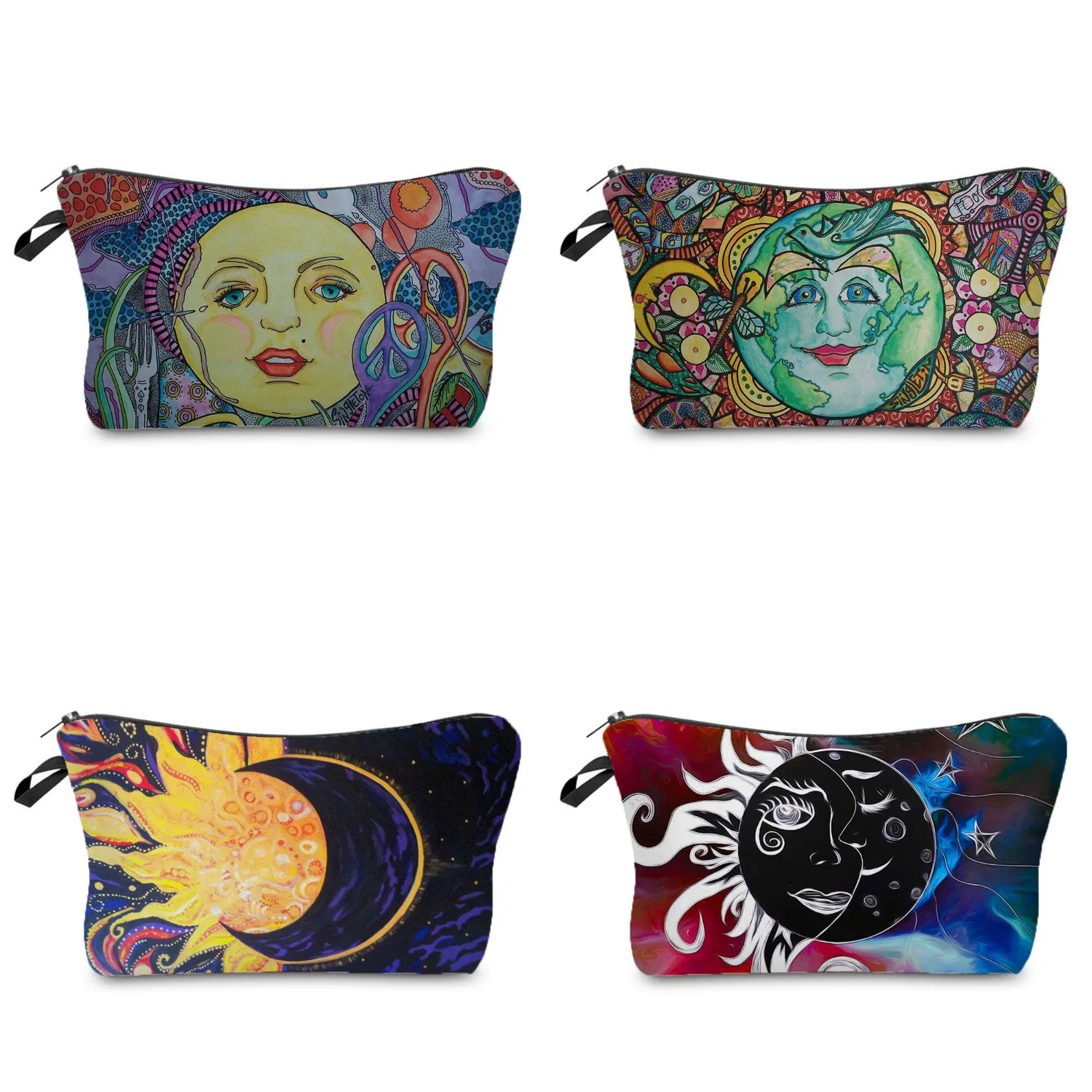 

Customize Earth Sun Moon Print Cosmetic Bags Heat Transfer Pattern Women's Makeup Bag Cartoon Fashion Portable Gift Pencil Cases