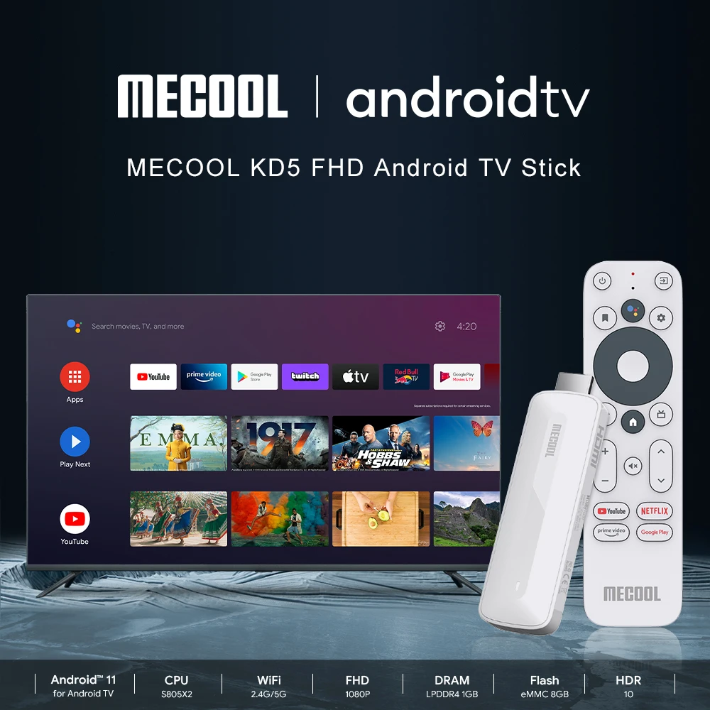 MECOOL Android 11 TV Stick KD5 с Amlogic S805X2 BT 5 0 WiFi 2 4G/Φ 1 + 8G Google сертифицированным очень быстрым