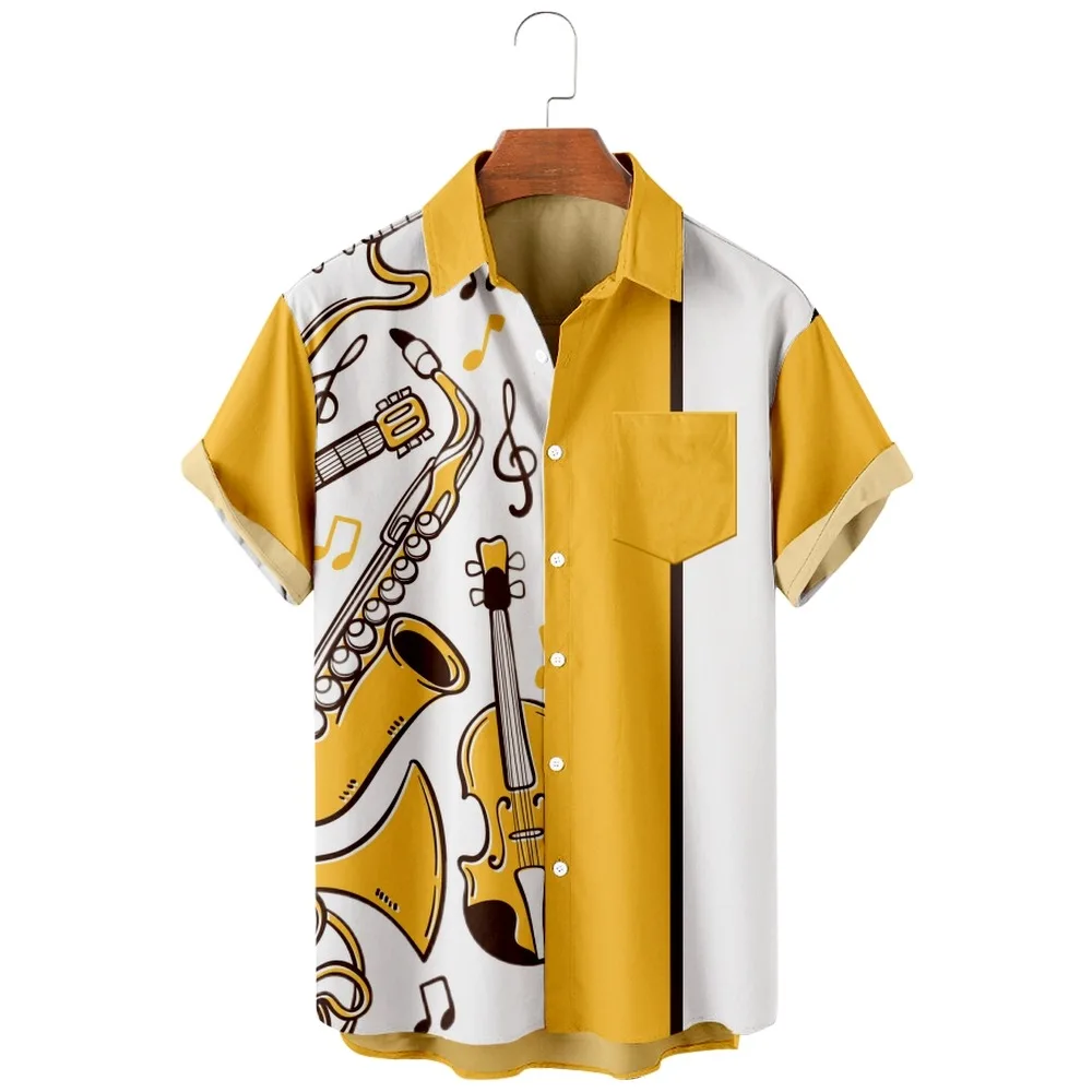 

2022 Premium Jazz & Instrument Print Shirts, Hawaii Beach Fashion Casual Vintage Style, Summer Shirts For Men And Women
