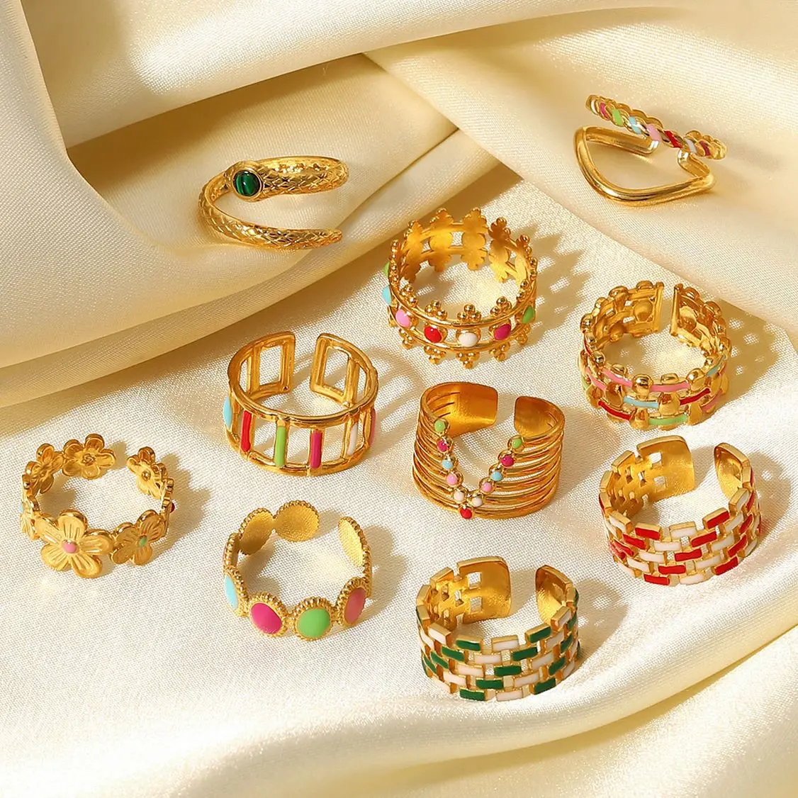 Женское кольцо из нержавеющей стали с эмалью |