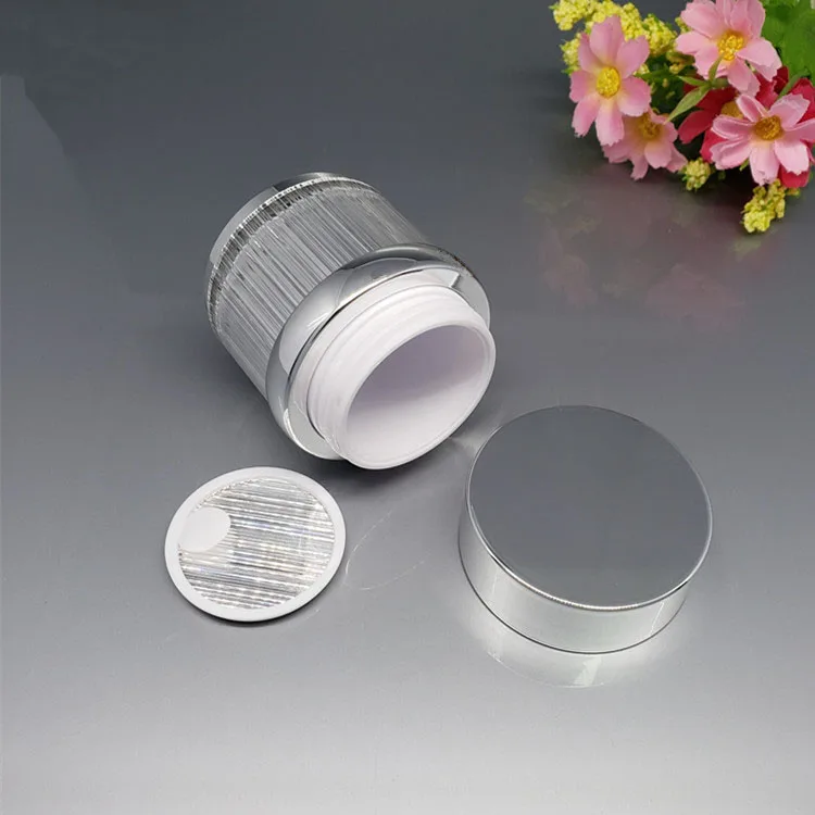 

10G shiny silver lined shape plastic acrylic jar/pot/bottle essence/eye serum/cream/moisturizer/sample tin cosmetic skin packing
