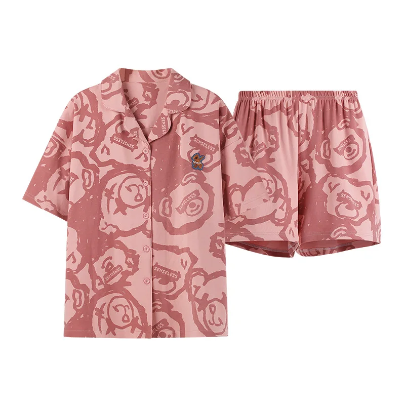 Ensemble Femme 2 Pièces 2022 Summer Pajamas Women's Home Clothes Cotton V-neck Cardigan Short Sleeved Shorts Pijama Mujer