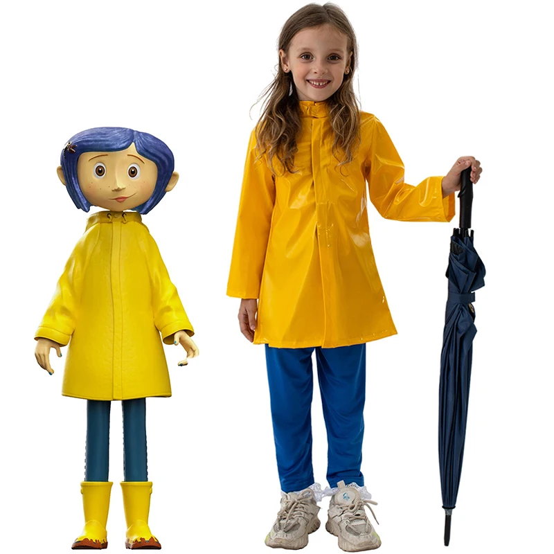 

Kids Yellow Rain Coat Coraline Girl Costume For Halloween Carnival Party