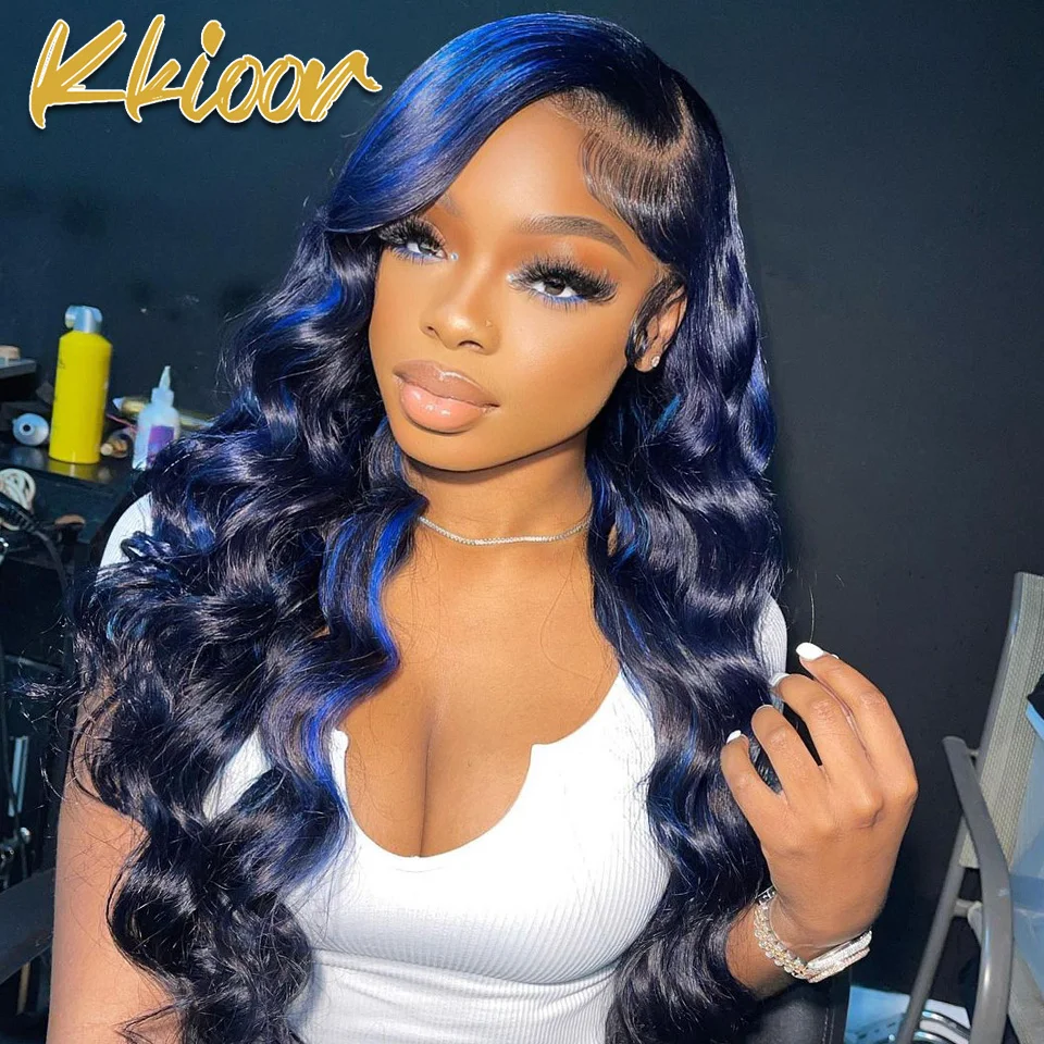 

Sapphire Blue 13x4/13x6 Lace Wig Body Wave Human Hair Wigs Dark Blue Color Transparent Pre-Plucked Lace Frontal Wigs For Women