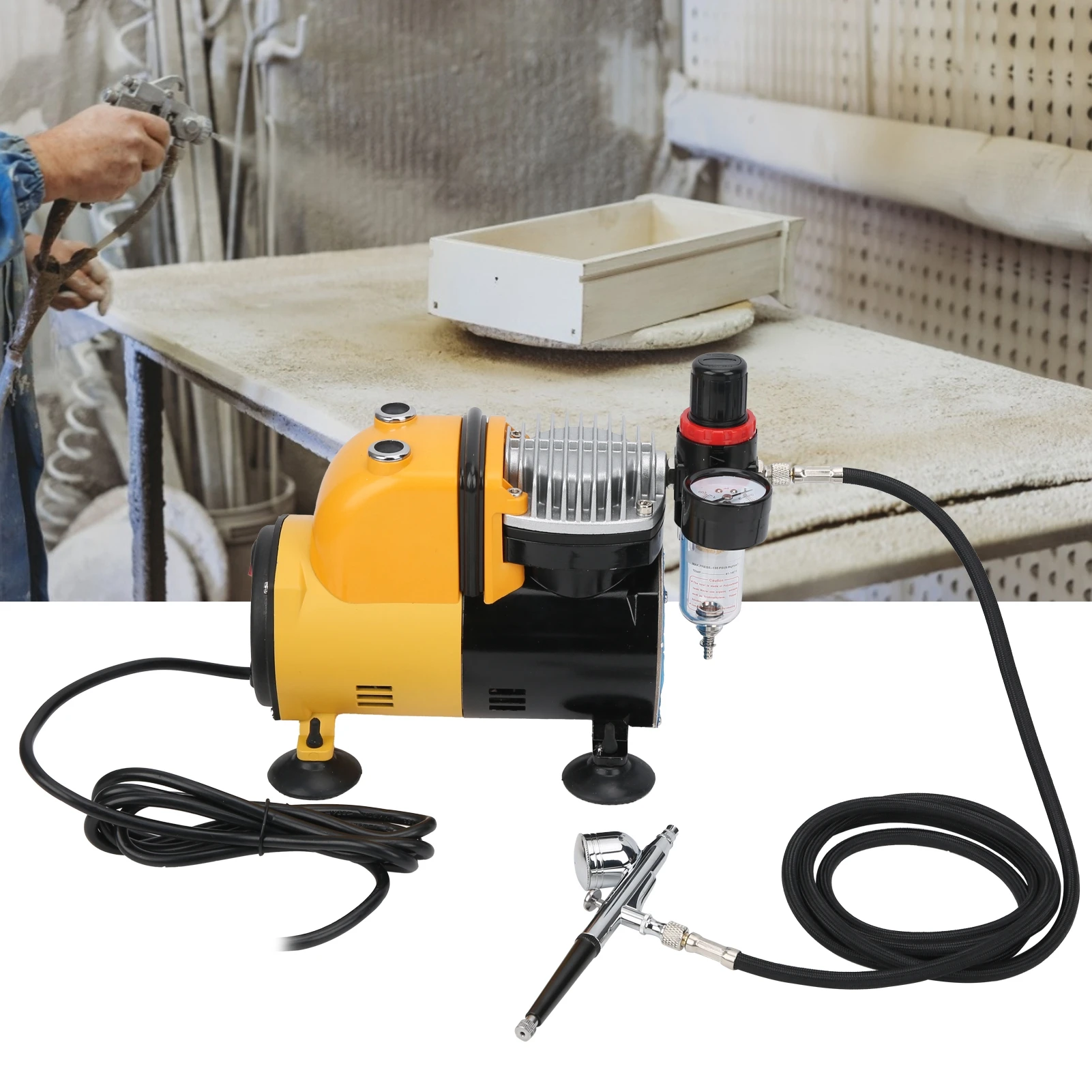 

Airbrush Set Airbrushing System Kit Oil-Free Silent Woodworking Spray Paint Industrial Supplies US