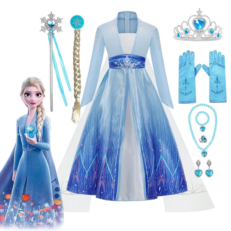 DISNEY Frozen 2 Inspired Princess Elsa Dress for Little Girls Halloween Snow Queen Disguise 3 4 5 6 8 Yrs Party Kid Cosplay Robe
