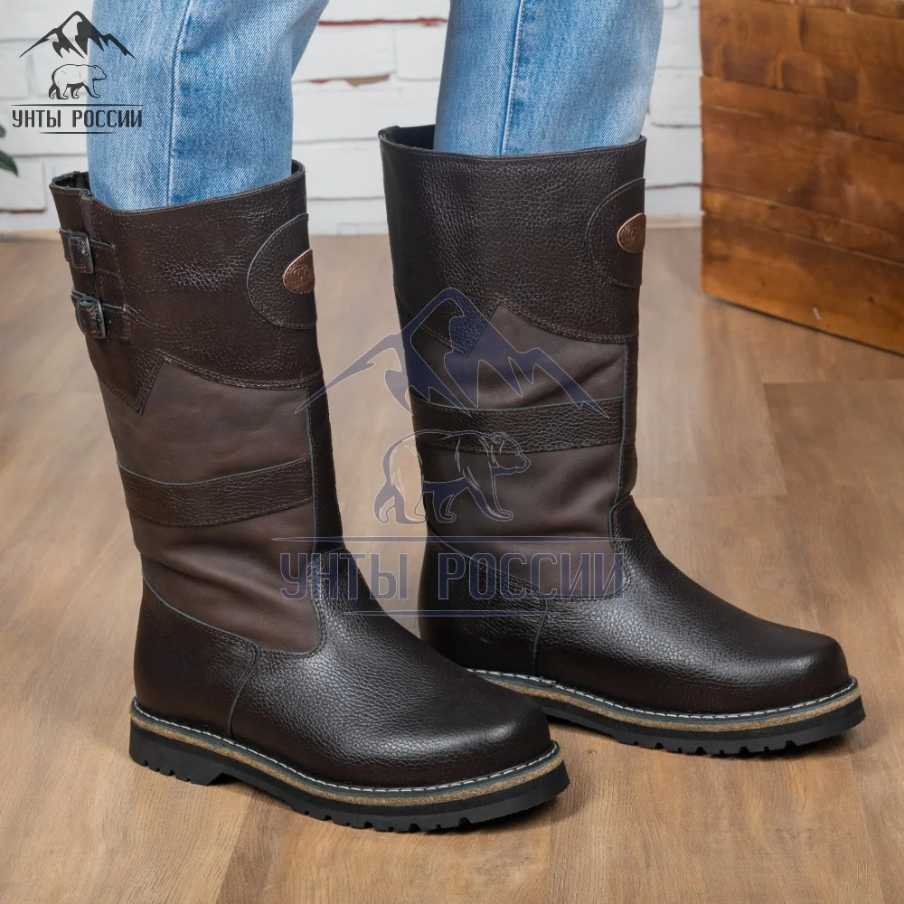 Монголки мужские натуральные высокие коричневые войлочнорезиновая подошва