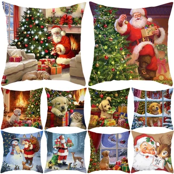 크리스마스 쿠션 커버 크리스마스 장식, 가정 2023 메리 크리스마스 장식, 베갯잇, Natal Navidad 새해 2024 선물