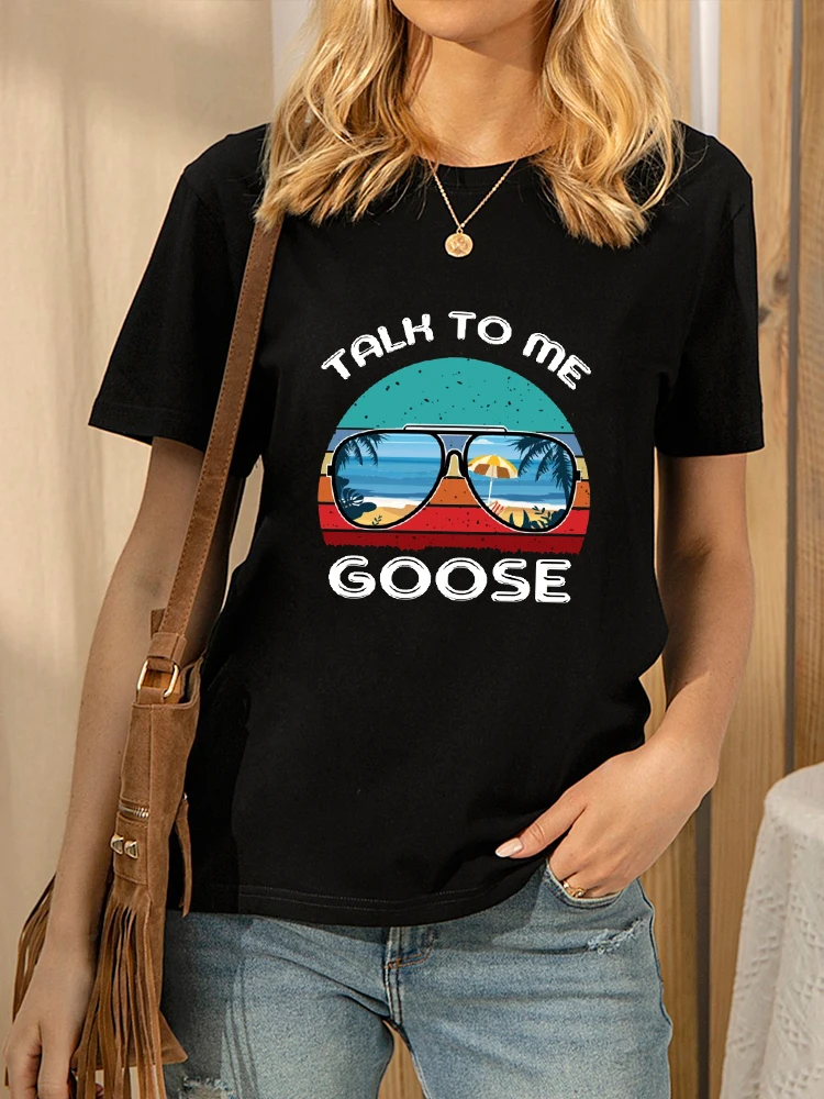 

Talk To Me Goose T Shirt Top Gun Shirt Casual T-Shirt Sunglasses Tshirt Women Graphic T Shirts Vintage Short Sleeve T-shirt Tee