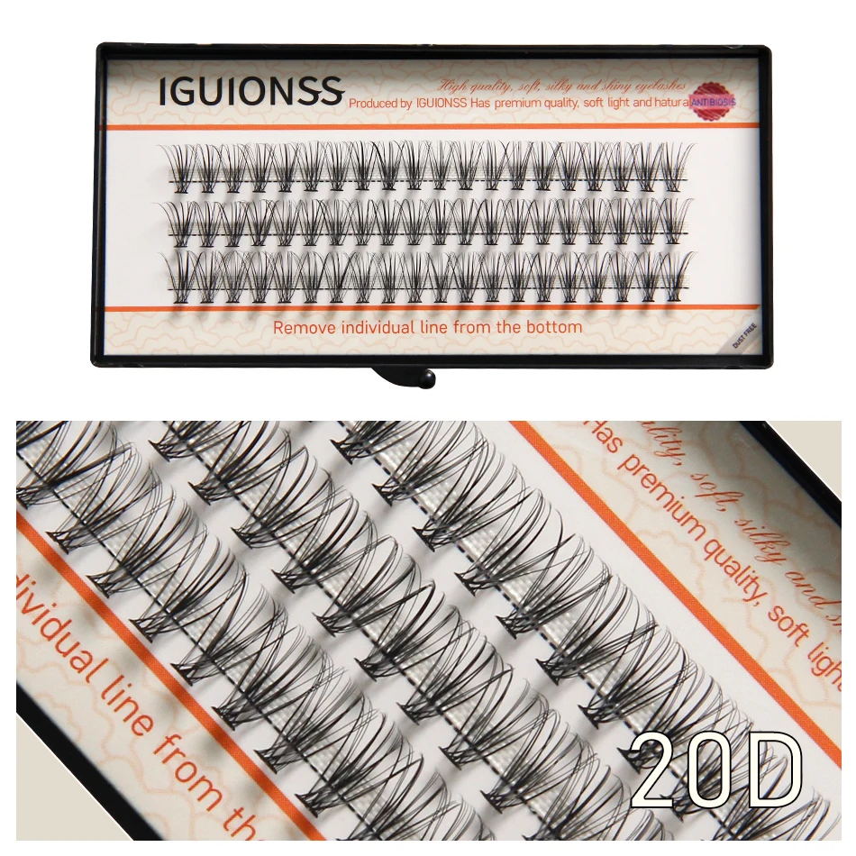 

IGUIONSS 20D 30D 0.07 60 pcs 3 rows Self-Grafting Cluster Lashes Natural Mink Eyelash Individual Extension Lashes Makeup Cilias