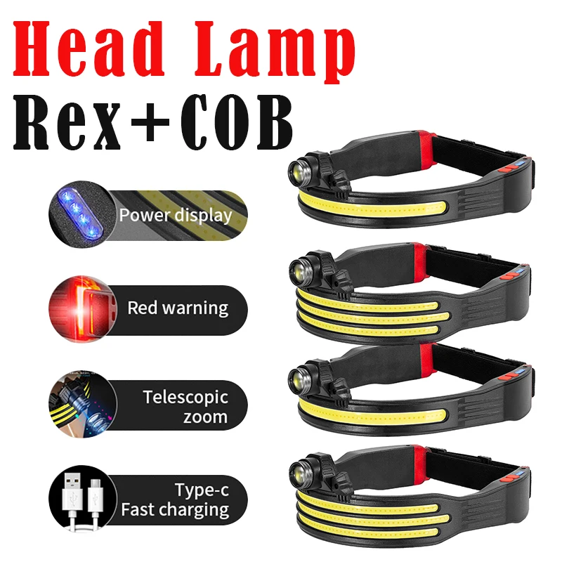 

Многофункциональная лампа-налобный фонарь, вращающийся на 90 градусов, устройство для быстрой зарядки, Тип C, с дисплеем для телефона, для пут...