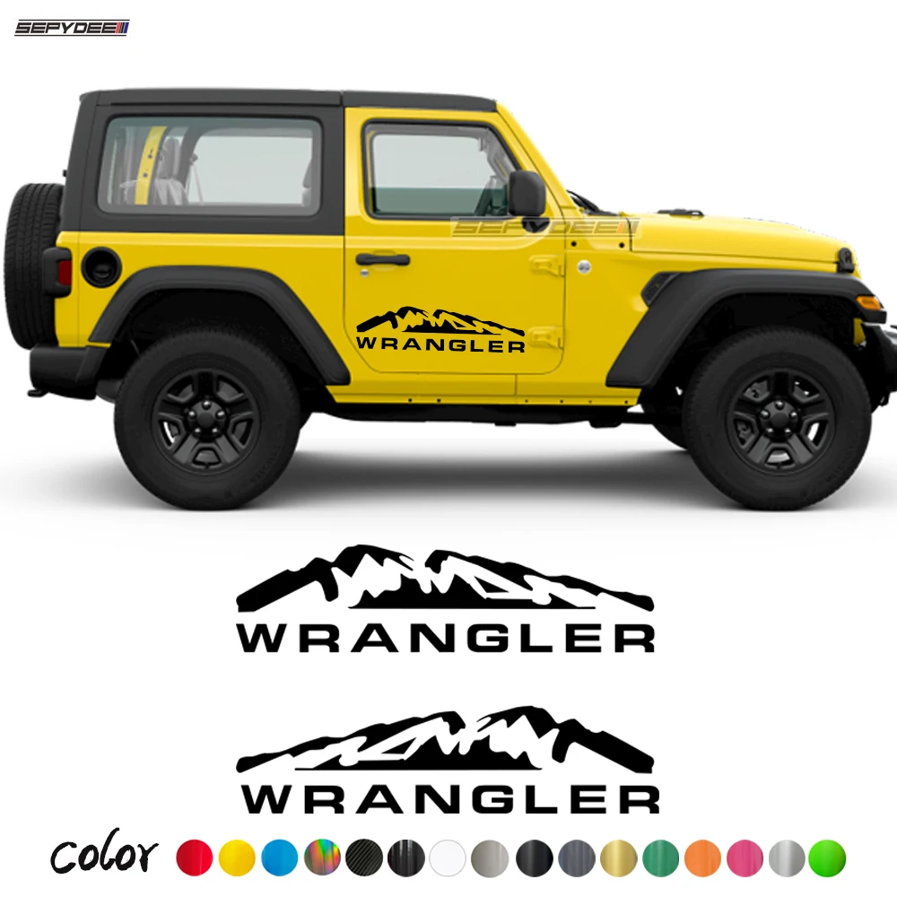

2Pcs Racing Sport Car Door Side Sticker Mountain Text Graphics Body Decor Vinyl Decals For Jeep Wrangler JL Rubicon Accessories