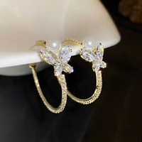 korean style shining zircon butterfly pearl hoop earrings for women crystal daisy flowers bee circle earring girl party jewelry