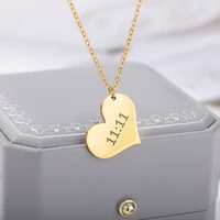 1111 heart pendant necklace for women stainless steel chains angel numbers wish necklace birthday jewelry collier gift