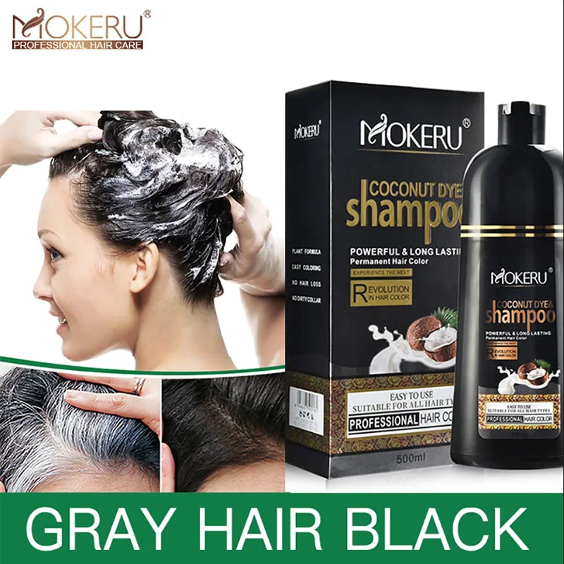 

Natural Organic Coconut Oil Fast Permanent Hair Dye Shampoo 500ml Black Hair Dyes Covering Gray Hair Color Dyeing For Woman Man