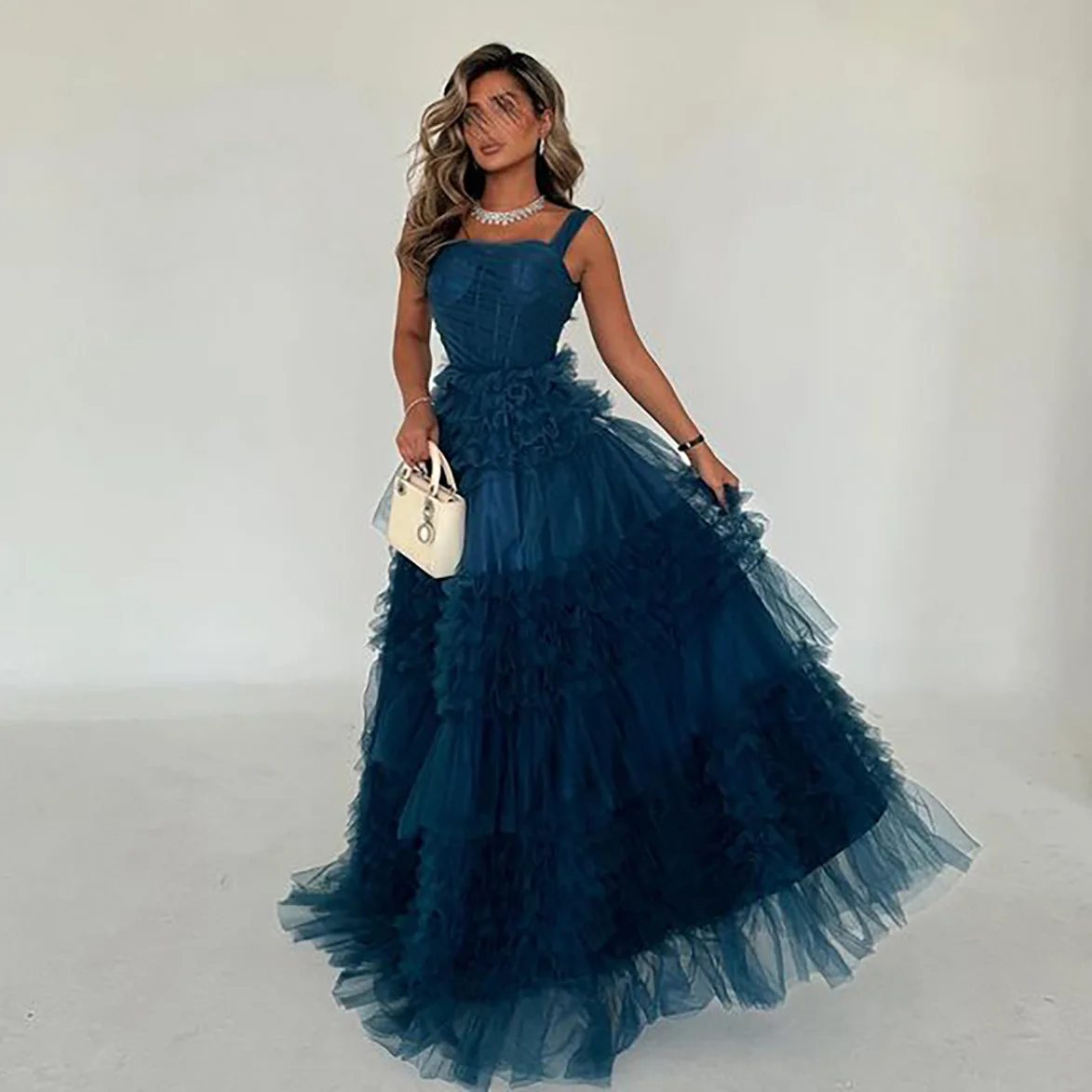 Женское платье Sharon Said SF278 темно-синее из тюля