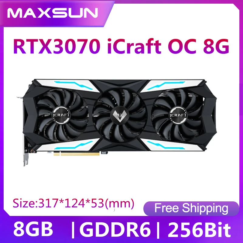 

MAXSUN Graphics Card RTX 3070 iCraft OC 8GB GDDR6 GPU NVIDIA Computer PC 256bit PCI Express X16 4.0 RGB Gaming Video Cards