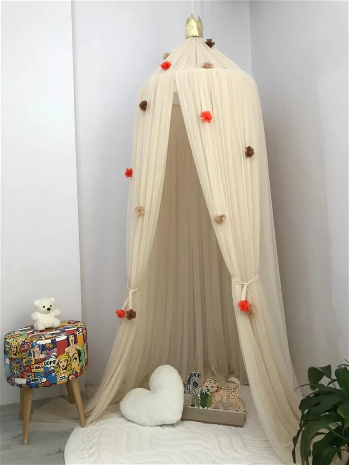 Jaju Baby Kids/Baby Custom Made Krem Flower Attached Tulle Mosquito Net
