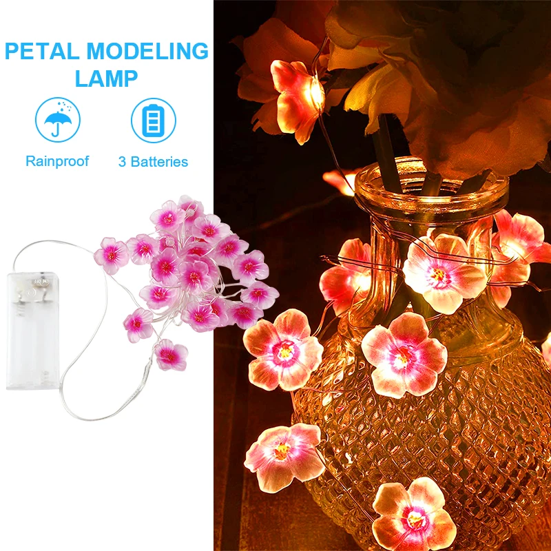 

Hot 20/30 LED Flower Fairy Light Cherry Blossom String Lights Battery Powered Garland For Wedding Valentine's Day Party Decor