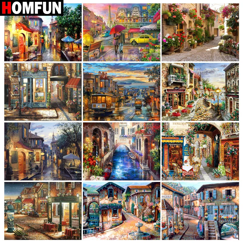 Алмазная живопись HOMFUN сделай сам картина с пейзажем городской цветок автомобиль