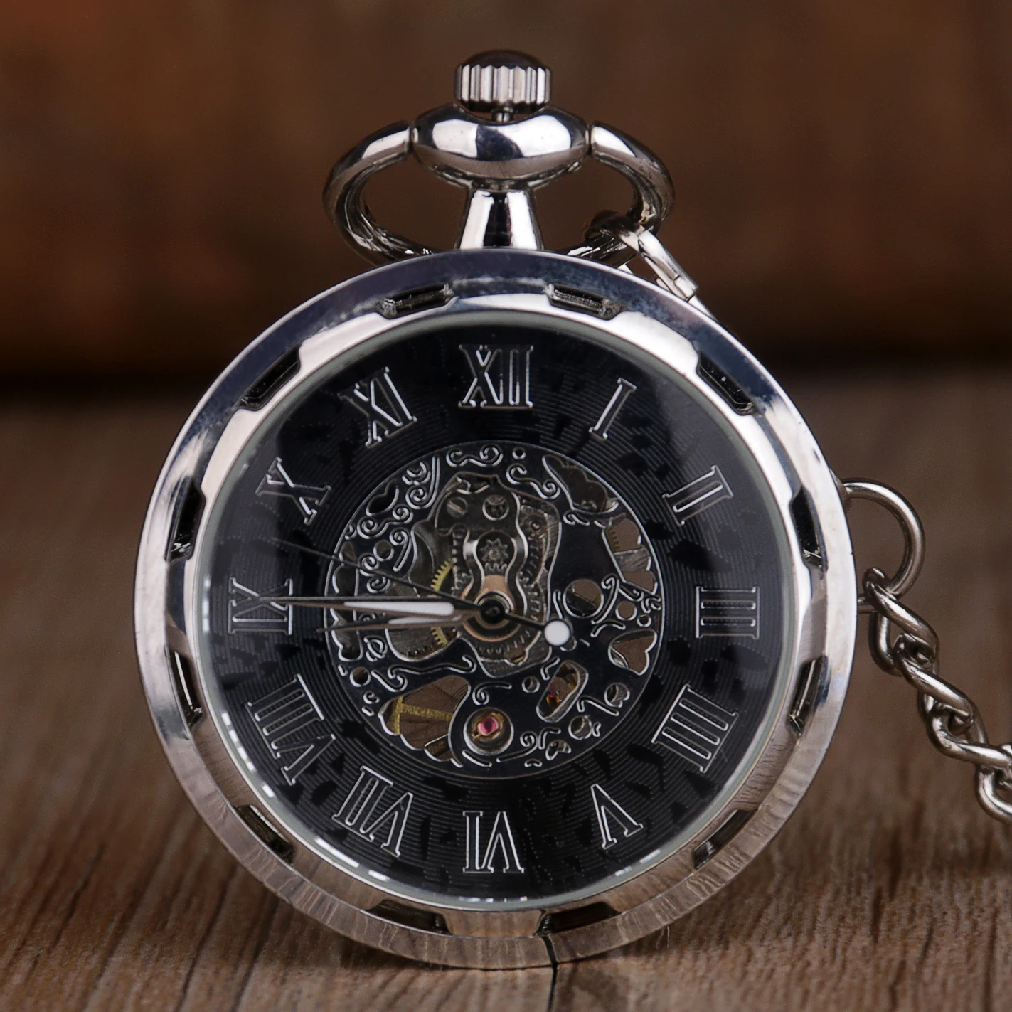 Fashion Silver Pocket & Fob Watches Hand Wind Men Women  Pendant Necklace With Chain Gift Clock Mechanical Pocket Watch Male