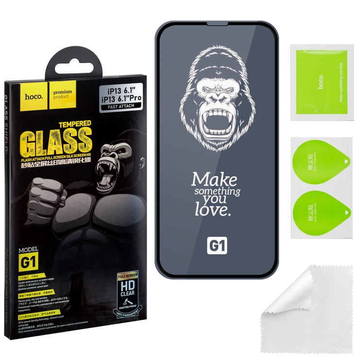 Защитное стекло iPhone 13/13 Pro/14 (6.1) Full Screen G1 HOCO черное