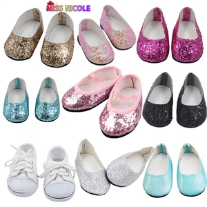 18'' Doll Mini Shoes 7 cm PU Sequin Shoes Wear For 43 cm New Baby Reborn Toys For American Dolls for in USA (United States)