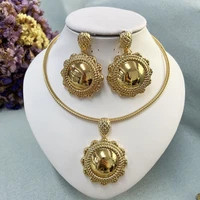 round earrings and pendant set for women dubai bride gold plated necklace jewelry trendy ethiopian jewellery for wedding party