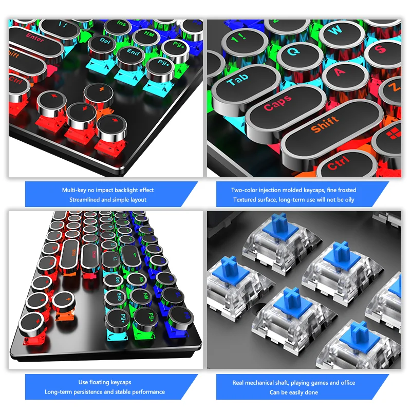 Механическая игровая клавиатура ретро кабель USB 87 клавиш с переключателем
