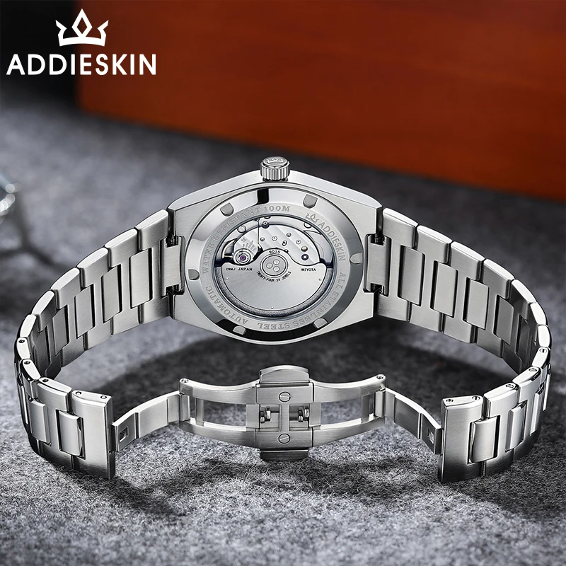 Фото Мужские наручные часы ADDIESKIN K004 с ультратонким синим циферблатом 39 мм, водонепроницаемостью 100 м, градиентным вафельным узором, люминесцентным покрытием BGW9, автоматическим механизмом Miyota 9015, для активного отдыха на природе. №5