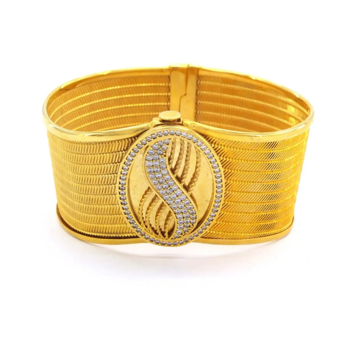 GoldFasihon 22K Gold Plated Monogram Trabzon Straw Handcuffs Bracelet Accessory Jewelry For Women Wedding Engagement Birthday