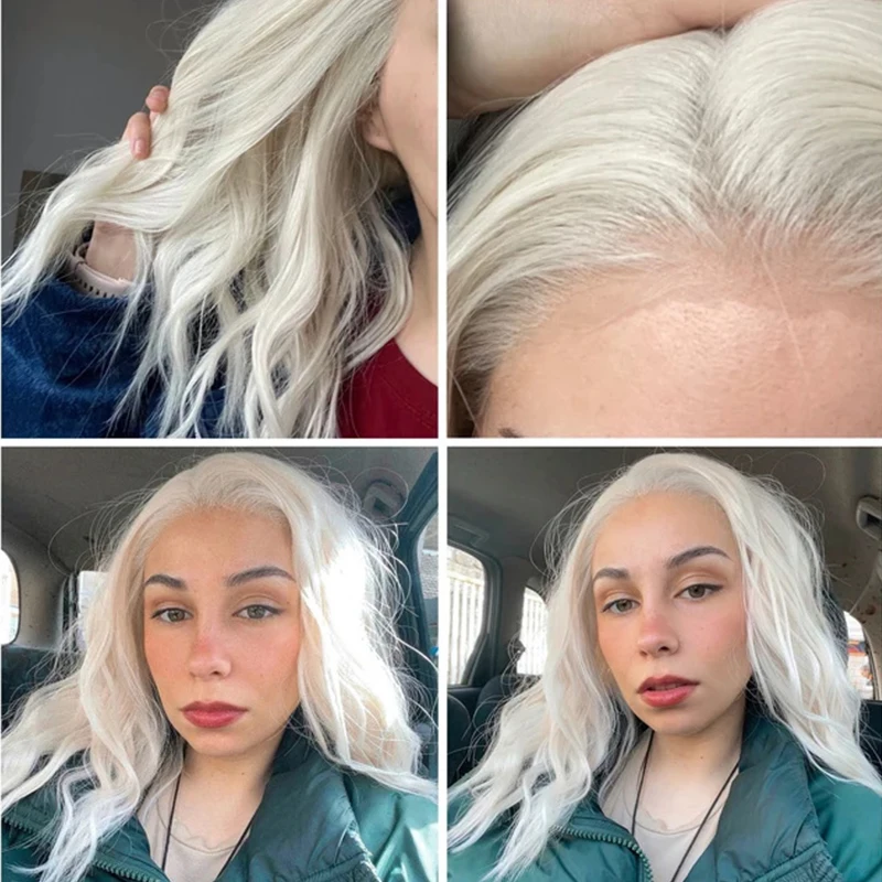 Парик Платиновый светлый волнистый Боб термостойкие синтетические волосы 13x4Lace