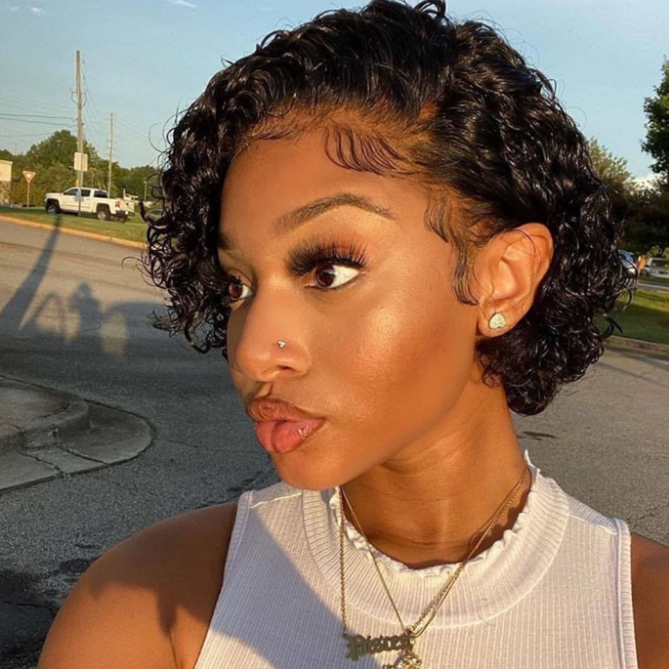 

Pixie Cut Wig Human Hair Water Wave Bob Wig Curly Lace Front Wig Short Curly Human Hair Wig Wet Brazilian Curly Wig Lace WavyWig