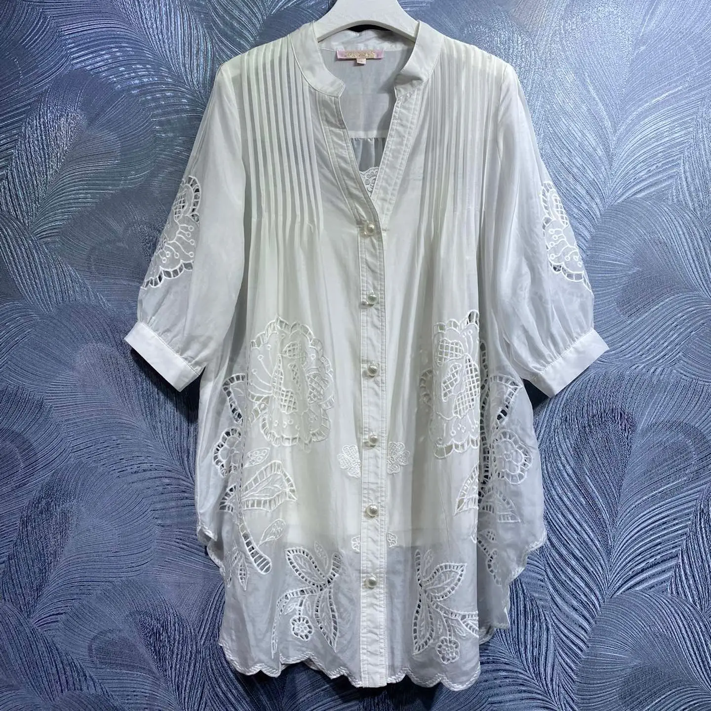 

2022 Spring Summer Women Causal Silk Blouse High Quarity Hollow out Embroidered Elegant Lady Vestido Loose Tops