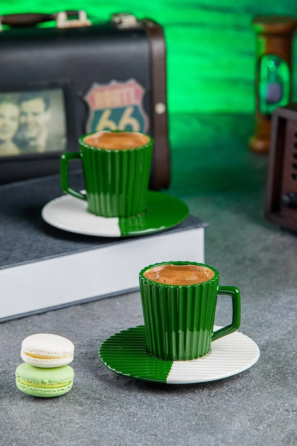

Groove 2 Serves 4 Pieces Orange, Green, Brown and Red Coffee Espresso Cup Set 100 ml 2 Cups and 2 Coats