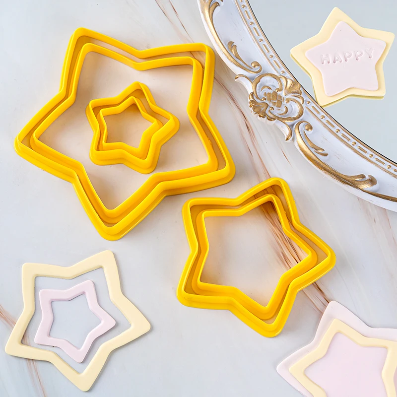 6pcs/set Yellow Star Cookie Tool Decorating Cutter DIY Biscuits Cake Mould Different Sizes Cookie Moulds Kitchen Baking Supplies