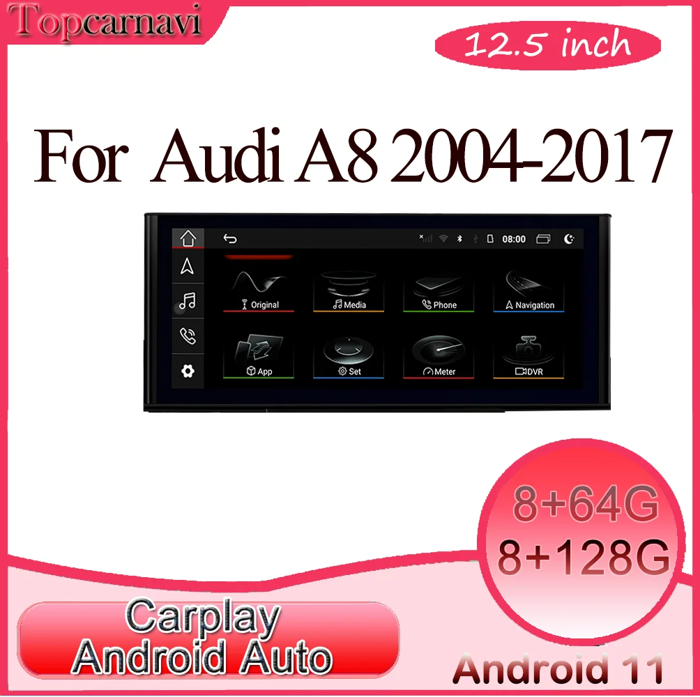 Android 12 Smart Radio Car radio Stereo receiver 2 din carplay for Audi A8 D3 D4 S8 RS8（2004-2017） |