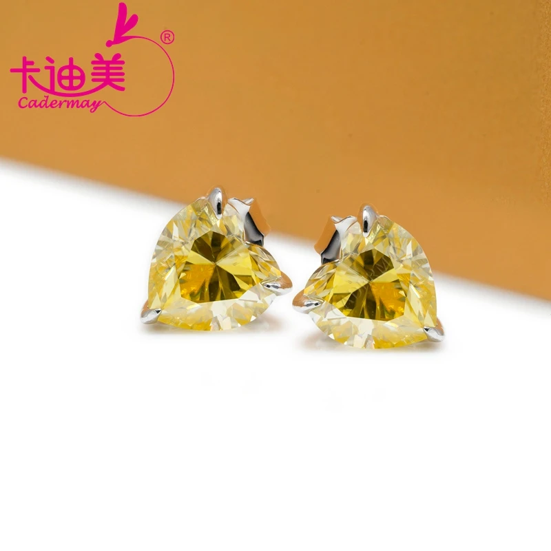 

CADERMAY diamond Jewelry Luxury 100% S925 Silver DEF Heart Shape Yellow 2ct Moissanite Anniversary Gifts Earrings For Women