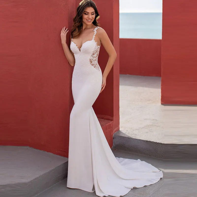 

Challoner Sexy V-neck Applique Wedding Dresses Backless Floor-Length Vestido De Novia Spaghetti Straps Bridal Gown Custom Made