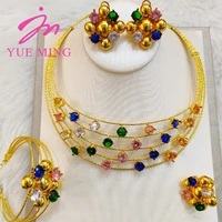 pink crystal bridal jewelry sets for women necklace earrings bracelet ring bride wedding dress 18k gold color dubai jewelry