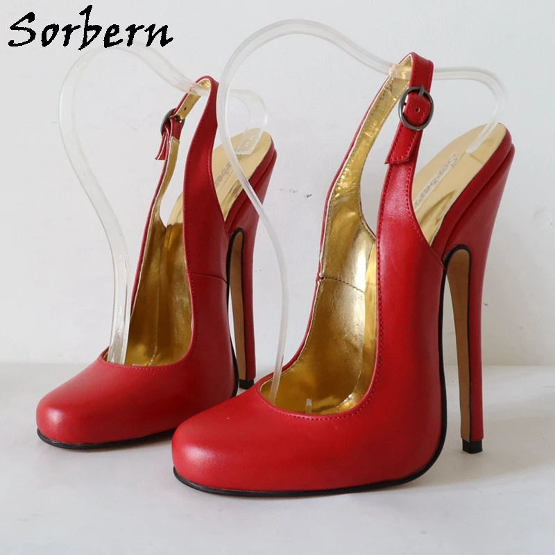 Sorbern 15cm Sexy Women Shoes Pump Slingbacks Night Club Footwear Genuine Leather Ladies Pump Stilettos Round Toe Custom