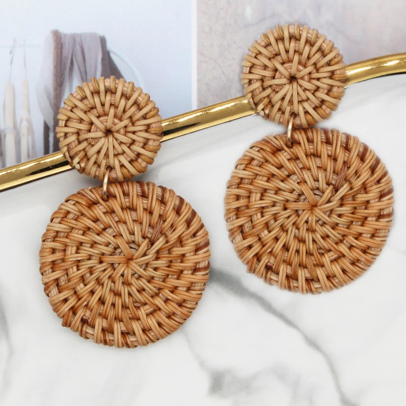

Fashion Vintage Double Round Handmade Rattan Earrings For Women Bohemian Earring Jewelry Party Gifts boucle oreille femme