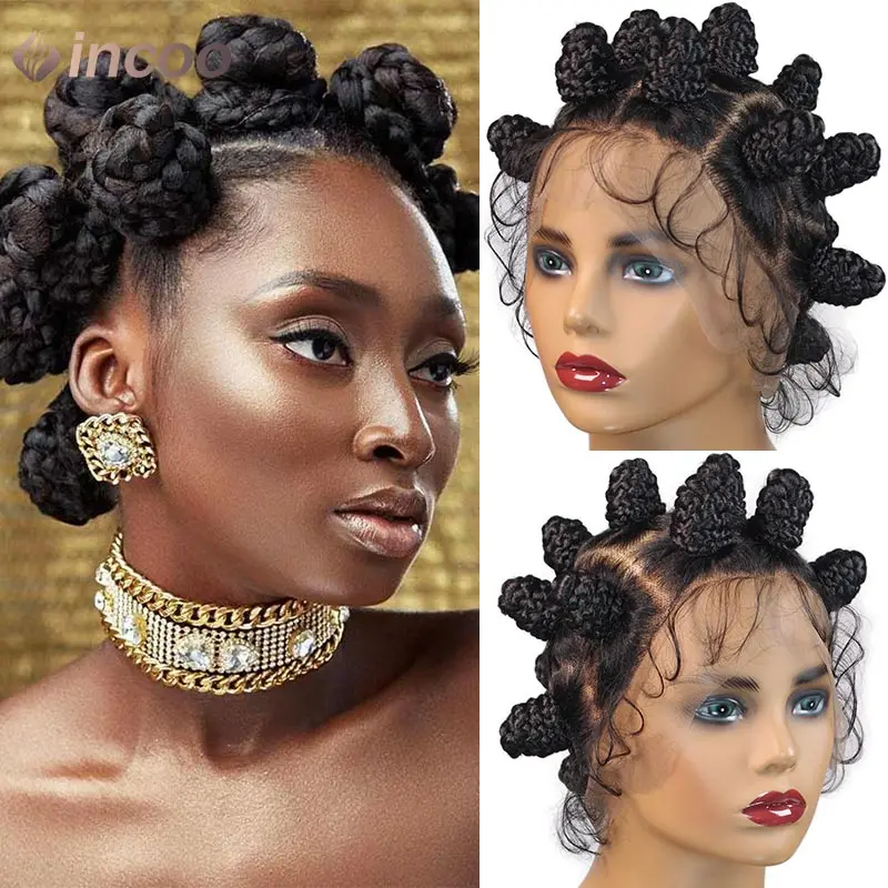 Синтетические кружевные передние парики Короткие косички с крючком 360