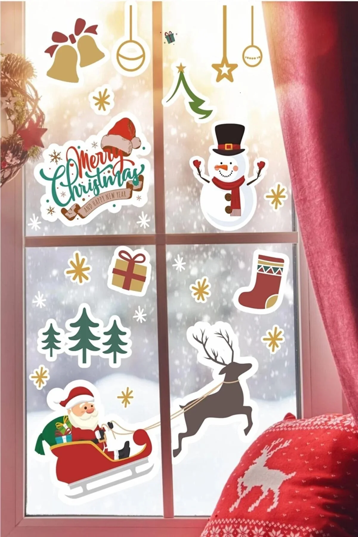 Christmas Special Santa Claus in Sleigh, Christmas Decorations Wall-glass Sticker 2023 Happy New Year