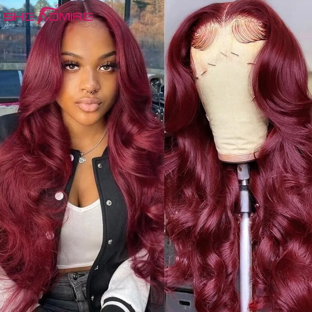 

Body Wave 13X4 Lace Front Human Hair Wigs Long Burgundy 99J Remy Colored Wigs Sale She Admire Short Bob Wigs For Black Women