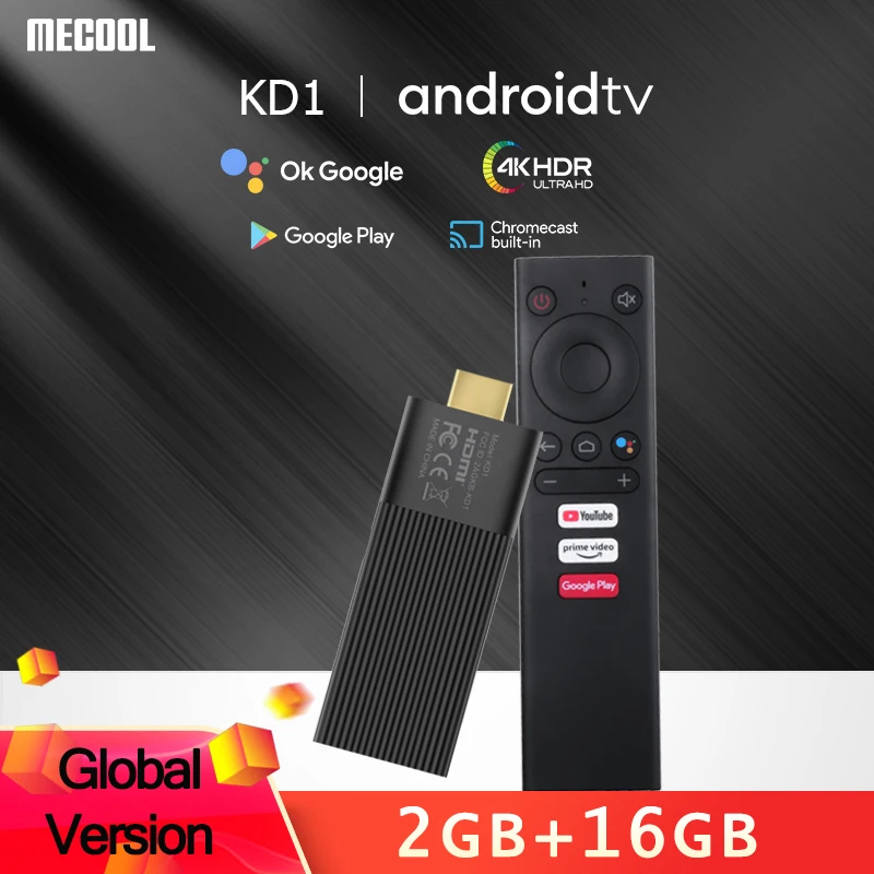 

Mecool KD1 4K Android TV Stick HDR 2 Гб ОЗУ 16 Гб ПЗУ Смарт ТВ приставка WiFi 2,4G/Φ мини медиаплеер