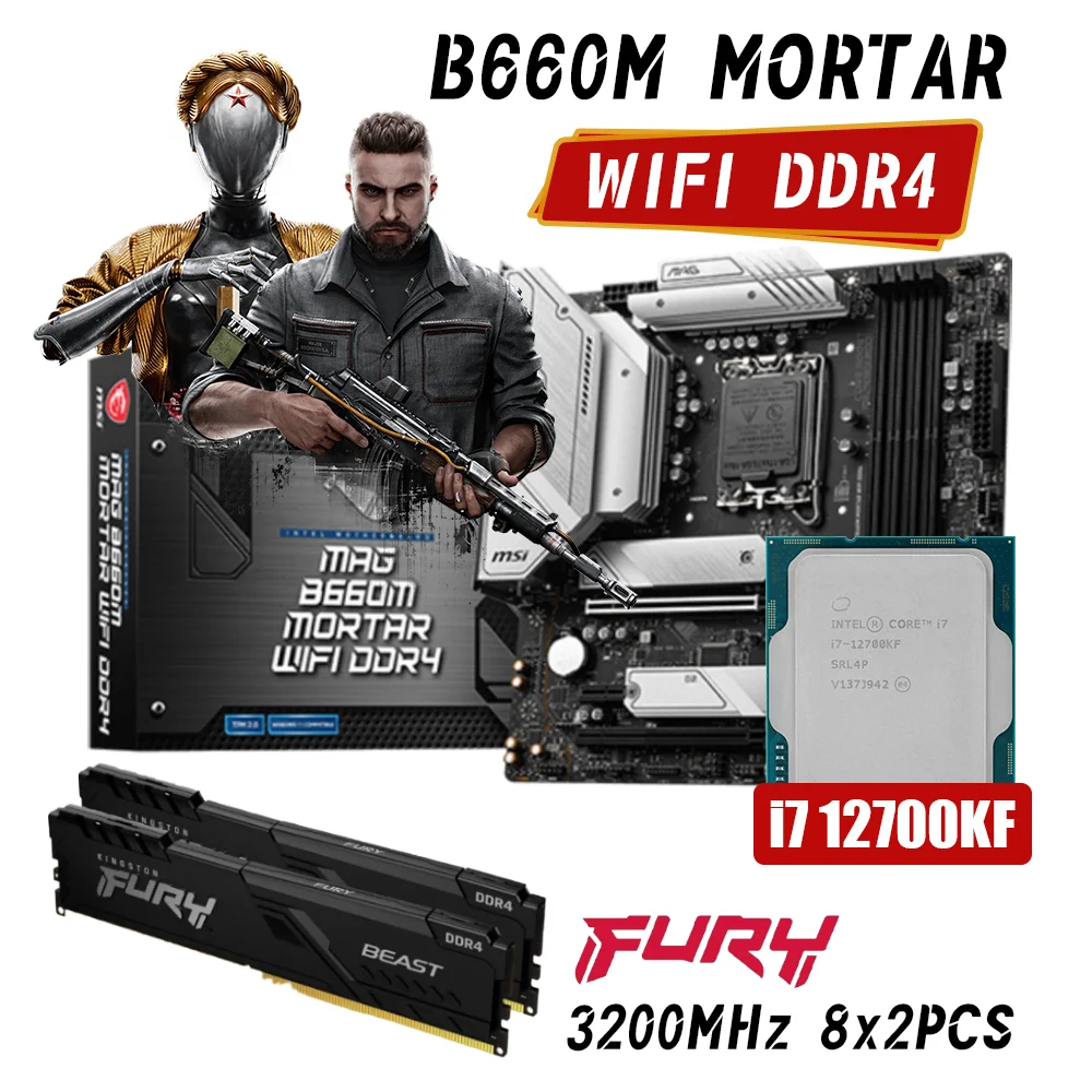

MSI MAG B660M MORTAR WIFI LGA1700 Motherboard DDR4 With Intel Core i7 12700KF Processor Kit Combo Fury 3200MHz DDR4 16G Memory